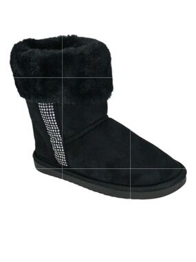 NWT Bebe Girls Faux Suede Fur Rhinestone Black Boots Size 13